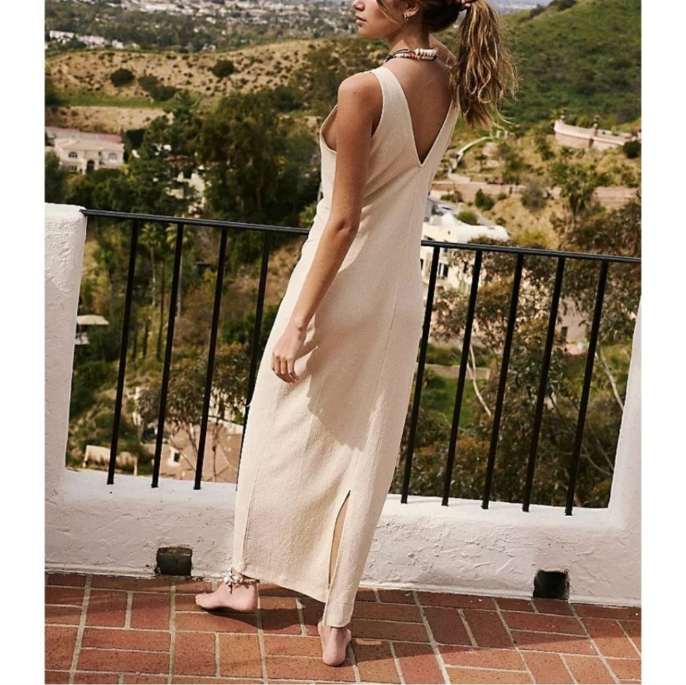 Anthropologie Free People Lyla Beach Ruched Maxi Dress in Summer Khaki - Picture 2 of 8